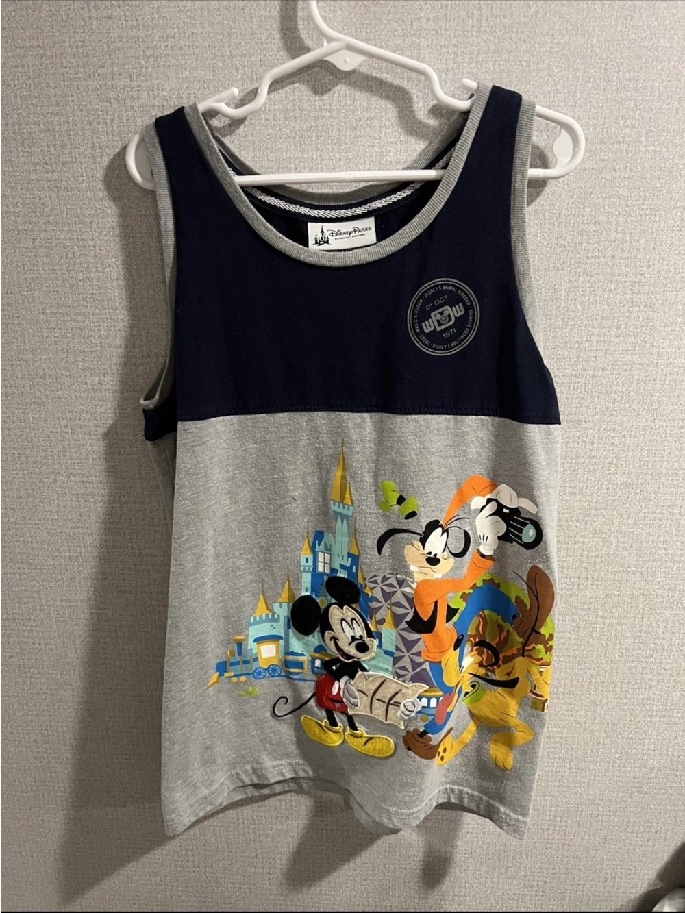 Disney Parks Tank Top Boys  M Mickey Mouse Goofy Donald Duck Passport Patchwork